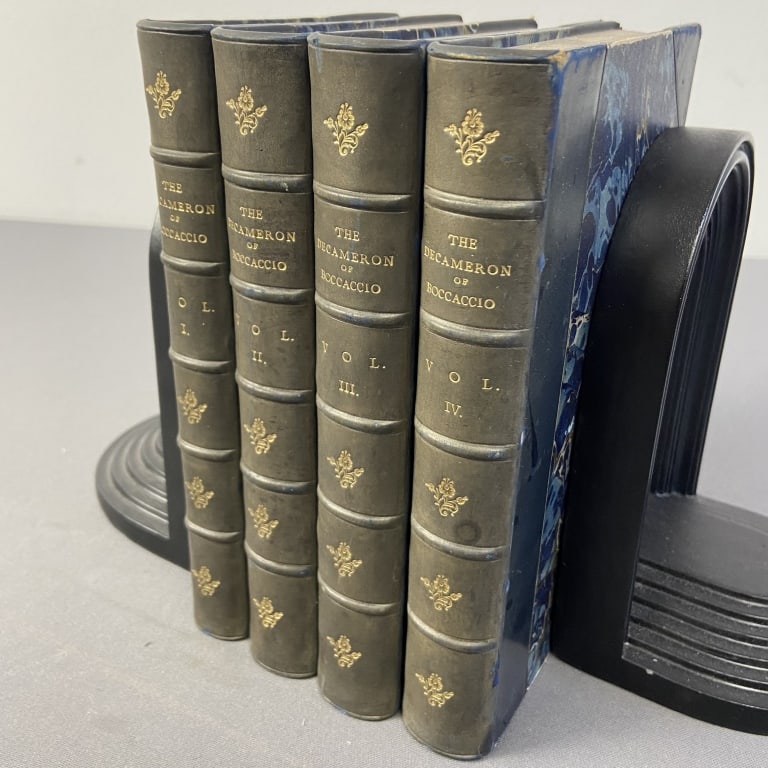 19th C. Decameron 4 Vol. Book Set by Boccaccio The Decameron by Giovanni Boccaccio in four volumes. (1 of 15)