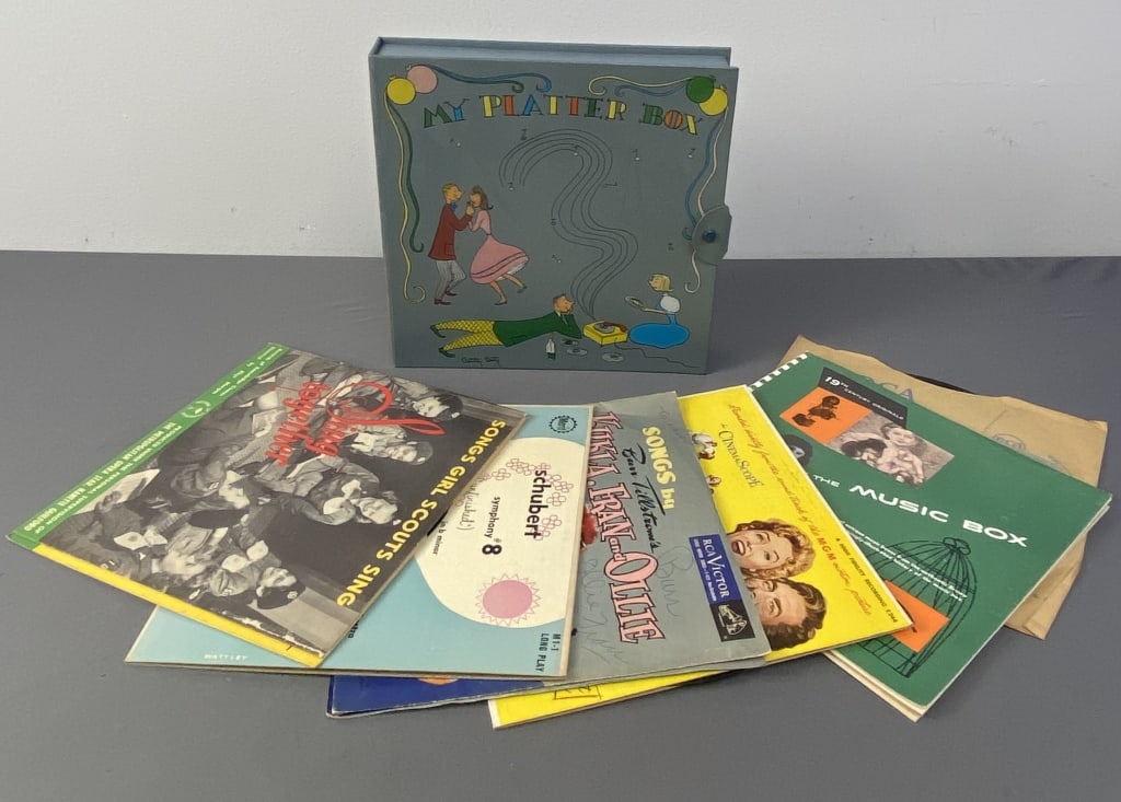 Mid Century Record Case w/ Vinyl Records My Platter Box vinyl covered record case with seven record (1 of 20)