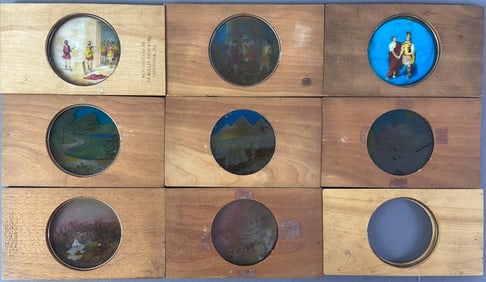 Antique Magic Lantern Slides McIntosh Demoulin Eight magic lantern slides plus one frame without the