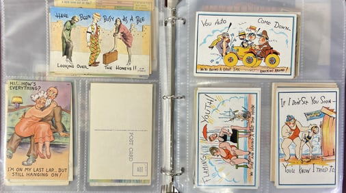Antique & Vintage Postcards in Binder Large collection of humorous, picture, tourist, and naughty