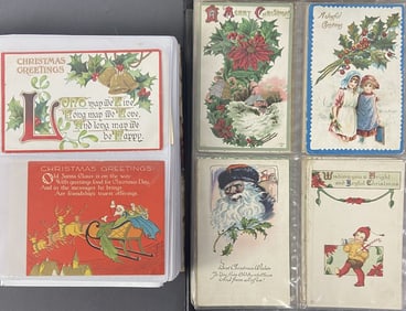 Antique Holiday Postcards Christmas, Valentines Two photo albums with over 100 postcards for