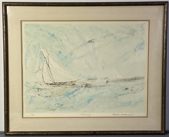 Frank Caldwell Lithograph Racing Signed Framed lithograph by the artist Frank Caldwell, signed and