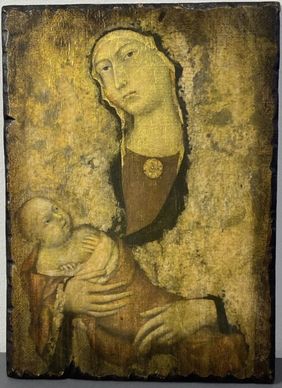 Handpainted Icon on Board Madonna & Child Decoupage & paint Madonna and Child by Simone Martin.: Decoupage & paint Madonna and Child by Simone Martin. Board is 10 1/4 X 14 1/2 inches in size.