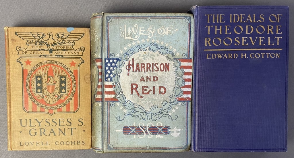 President Biographies Roosevelt Harrison Grant Set of Three Antigue Presidential Biography: Set of Three Antigue Presidential Biography Books. Ulysses S Grant by Lovell Coombs, published by The Macmillan Company, 1916. Some staining on the boards. The Ideals of Theodore Roosevelt by Edward H