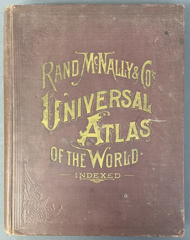 Antique Rand McNally World Atlas 1894 Rand McNally Universal Atlas of the World, 1894. Tear in title (1 of 7)