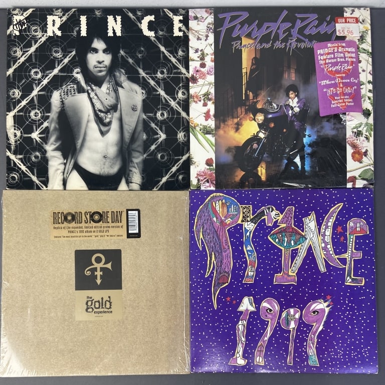 4 Prince Vinyl Albums 1999, Purple Rain, Gold Exp. The Gold Experience Record Store rerelease, NDG: The Gold Experience Record Store rerelease, NDG Records 19439953161S1. Still sealed, not opened or played. 1999, Warner Brothers R-252483, 1982. Two disc set, includes paper sleeves. Purple Rain, Warn