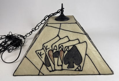 Stained Glass Look Fiberglass Playing Cards Light Hanging Light. Untested. No maker?s mark.