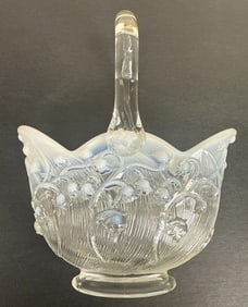 Vintage Fenton Crystal Opalescent Basket Lily Of The Valley Basket No cracks or chips.