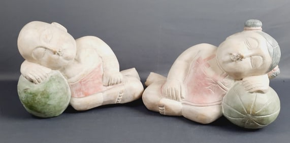 Vintage Wooden Carved Painted Asian Figurines 2 Please see images for details regarding the