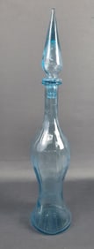 Vintage Ice Blue Glass Bottle Decanter w/ Stopper Genie style glass bottle. Some staining. Please