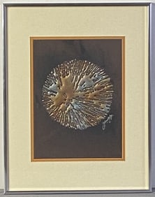 Joel Zaretsky Signed Framed Multimedia Art Multi polymer splash in copper and silver colors on black