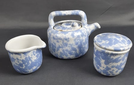 Vintage Bennington Pottery Tea Set 70's Teapot, creamer, and sugar bowl set by Bennington Pottery in
