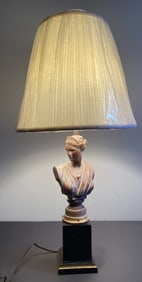 Vintage Wooden Bust Table Lamp 32" tall. Works. Some chips in paint and wooden base. Please see