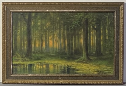 R Atkinson Fox Framed Early 20th C. Lithograph Forest scene in an art nouveau style. Titled