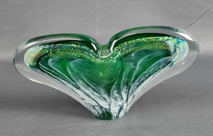 Signed Green Glass Art Figurine Paperweight Signature illegible. Please see images for details