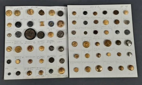 Vintage Assorted Military Buttons Buttons mounted on two cardboard pieces, many from the Waterbury