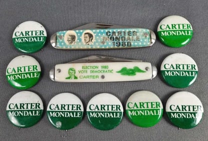 Jimmy Carter & Mondale Political Memorabilia Pinback Buttons and Pocket Knives
