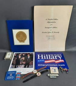 Vintage Assorted Political Memorabilia Watches, cards, pin knives, and ephemera for Hilary Clinton,