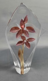 Maleras Mats Jonasson Signed Glass Floral Decor Number 34021, includes