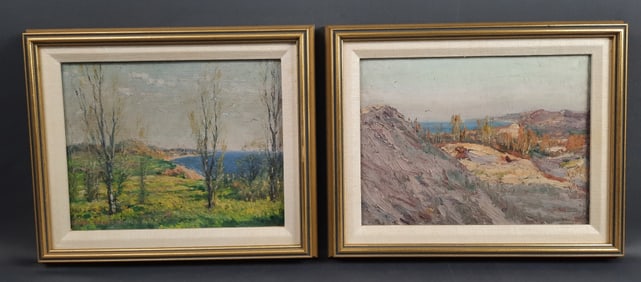 Two Vintage Framed Oil Paintings on Canvas Trees painting signed Trevitto. Beachscape is unsigned.