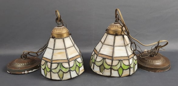 Vintage Stained Glass Hanging Lights Untested. Some glass pieces are cracked in each piece. Please