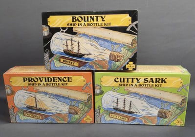 Sealed Ship in a Bottle Kits Set of Three Curry Sark 206, Providence 201, & Bounty 205