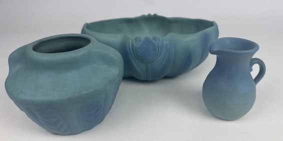 Van Briggle Pottery  Blue Turquoise Set of Three No cracks or chips.