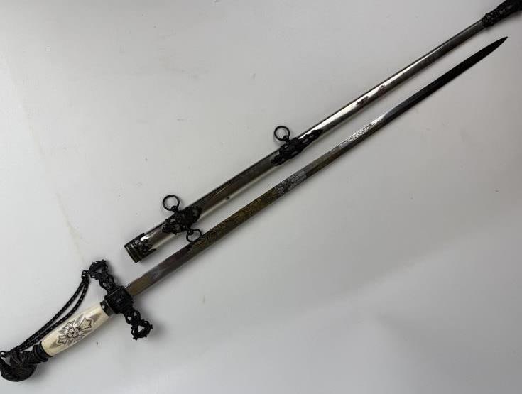 Ornate Masonic Knights Templar Silver Sword E A ARMSTRONG Detroit: E A ARMSTRONG Detroit MI Some tarnish/rust on scabbard.