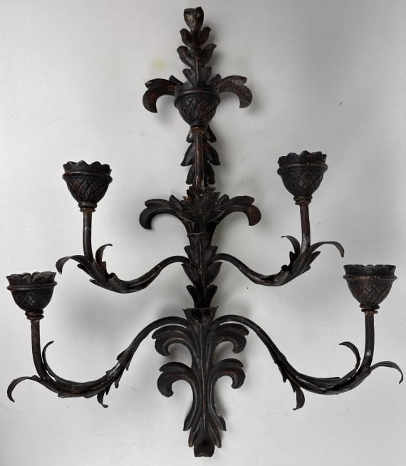 Vintage Metal Wall Sconce Candelabra Leaves Signs of age. See photos for condition information. (1 of 6)
