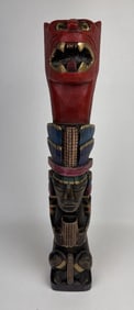 Vintage Wooden Carved Painted Totem Pole Measures