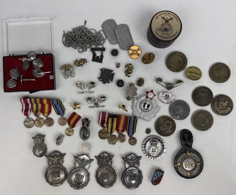 40+ Piece Military Medals Insignia Pins & Buttons See photos for contents of lot