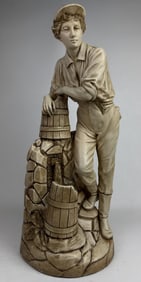 Vintage Marwal Young Man at Fountain Statue Chalkware Statue measures 24"