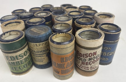 Lot of 24 Antique Wax Cylinder Records Edison Edison Blue Amberol Gold Moulded Columbia Untested.