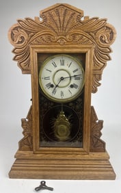 Vintage New Haven Clock Company Mantle Clock Works!  Piece broken off left side. See photos.