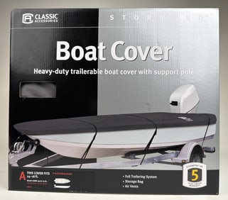 New Stormpro Boat Cover 14-16ft V Hull in Box Trailering system. Appears to Never removed have been