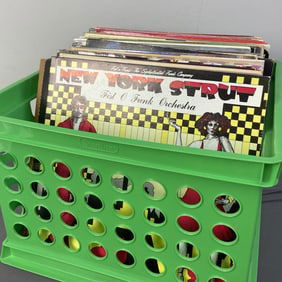 Vinyl LP Record Album Mystery Lot Green crate with over 50 vinyl records.