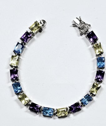 Sterling Silver Natural Gemstone Tennis Bracelet Bracelet weighs 19.6 (1 of 9)