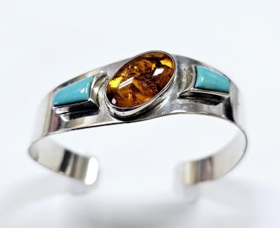 Jay King Sterling Amber & Turquoise Cuff Bracelet Bracelet weighs 20.0 Grams (1 of 7)