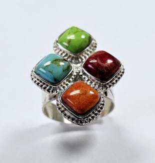 Jay King Sterling Colors of Turquoise & Coral Ring Ring weighs 11.0 Grams Size 8.75: Ring weighs 11.0 Grams Size 8.75