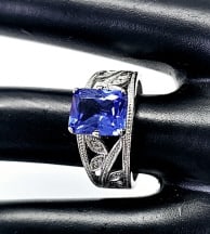 Sterling Silver Emerald Cut Sapphire CZ Ring Ring weighs 6.3 Grams Size 9 (1 of 7)