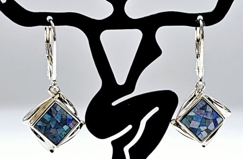 Michelle Albala Sterling Mosaic Fire Opal Earrings Earrings measure 6.2 Grams: Earrings measure 6.2 Grams