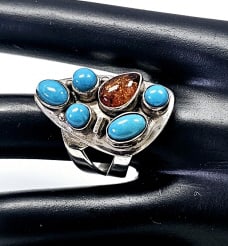 Jay King Turquoise & Amber Wide Band Ring Ring weighs 12.2 Grams Size 9: Ring weighs 12.2 Grams Size 9