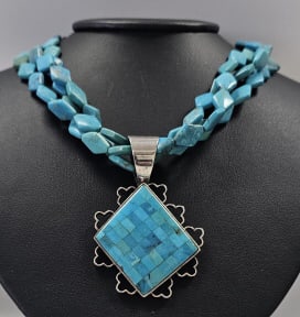 Jay King Sterling Mosaic Turquoise Necklace Necklace weighs 88.0 Grams Measures 20": Necklace weighs 88.0 Grams Measures 20"
