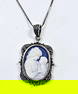 Sterling Silver Blue Cameo Marcasite Necklace Necklace weighs 8.2