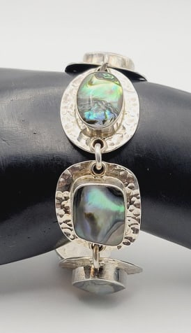 CII Sterling Silver Abalone Link Bracelet Bracelet Measures 8"  Bracelet Weighs 45.3 Grams (1 of 8)