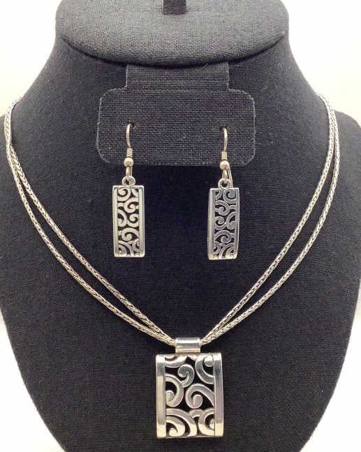 Brighton Lace Necklace & Pierced Earring Set Necklace total length is 17" Plated sterling silver: Necklace total length is 17" Plated sterling silver