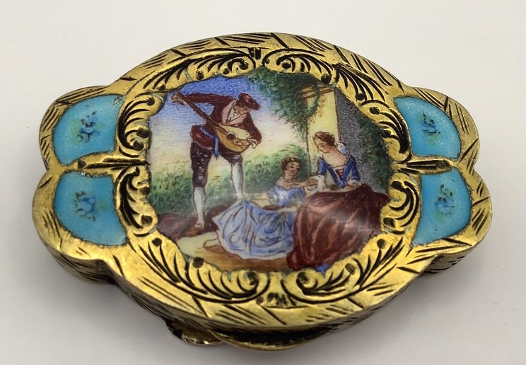 Antique 800 Silver Vermeil & Enamel Pill Powder Box Italy (1 of 8)