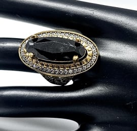 Vintage 925 Vermeil Black Gemstone Ring Size 8.5 Ring weighs 12.8 Grams (1 of 8)