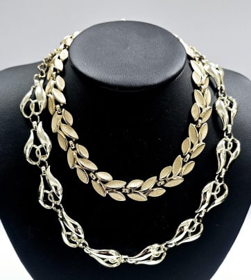 Trifari Gold Tone & Coro Silver Tone Necklaces Necklaces are 19" & 16": Necklaces are 19" & 16"