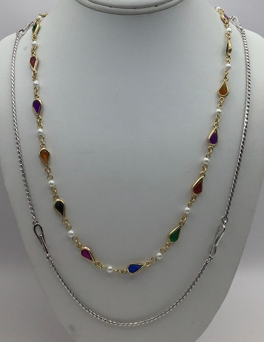 Multi-Colored Glass & Pearl & Monet Silver Tone Necklaces Monet necklace is 29".: Necklaces Monet necklace is 29".